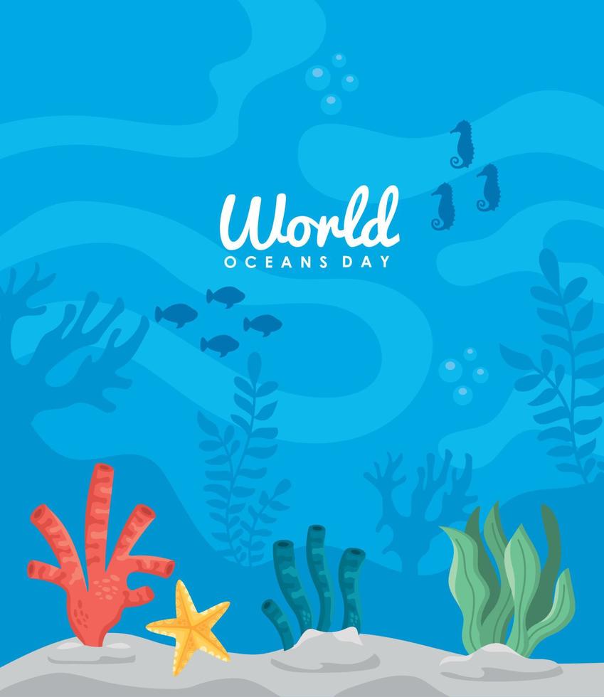 world oceans day lettering underwater vector