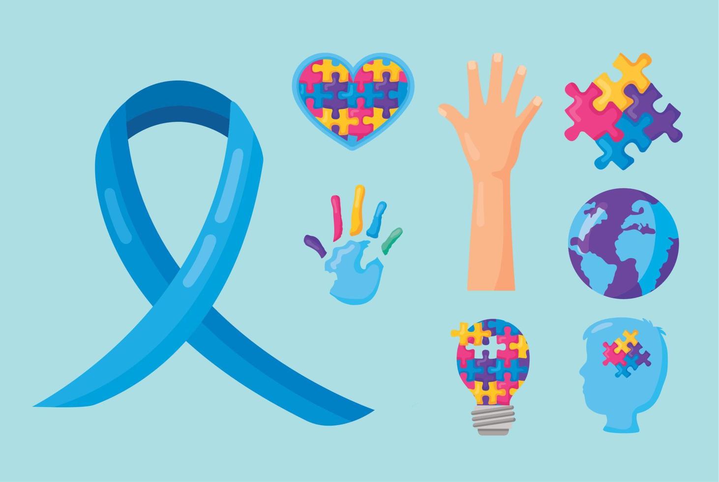 ocho iconos del día del autismo vector