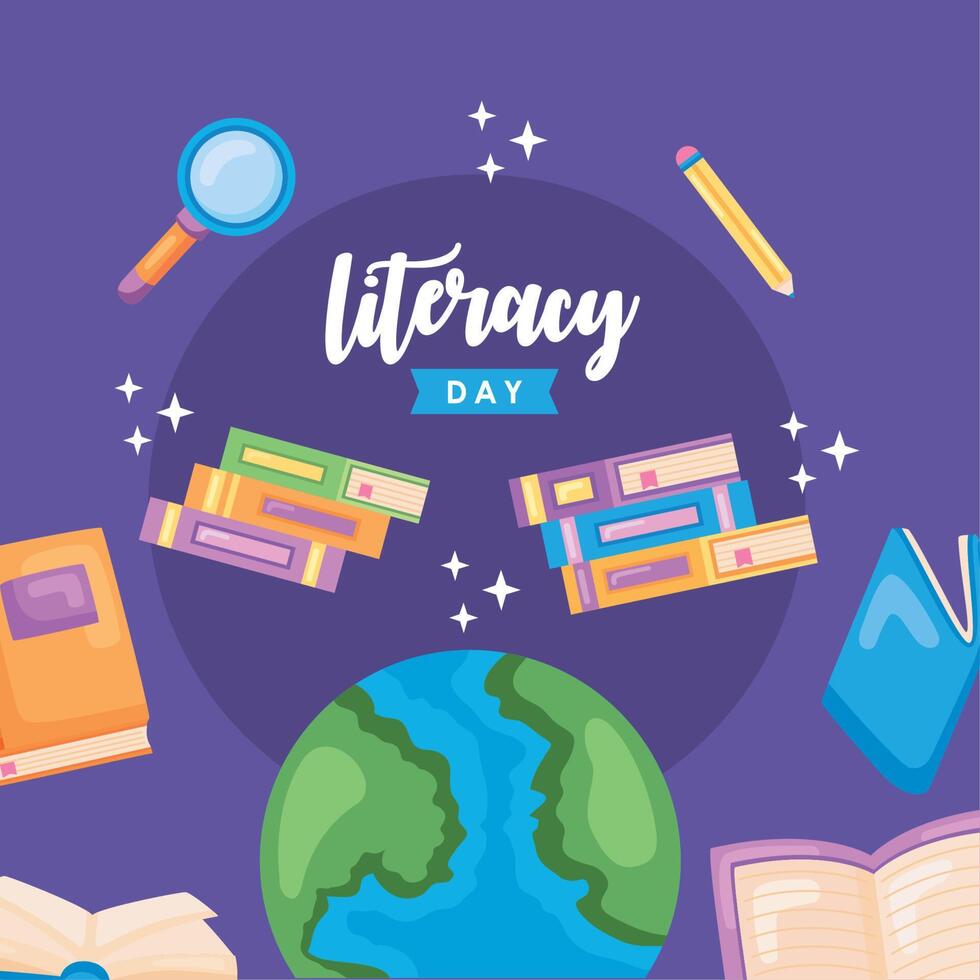 literacy day lettering poster vector