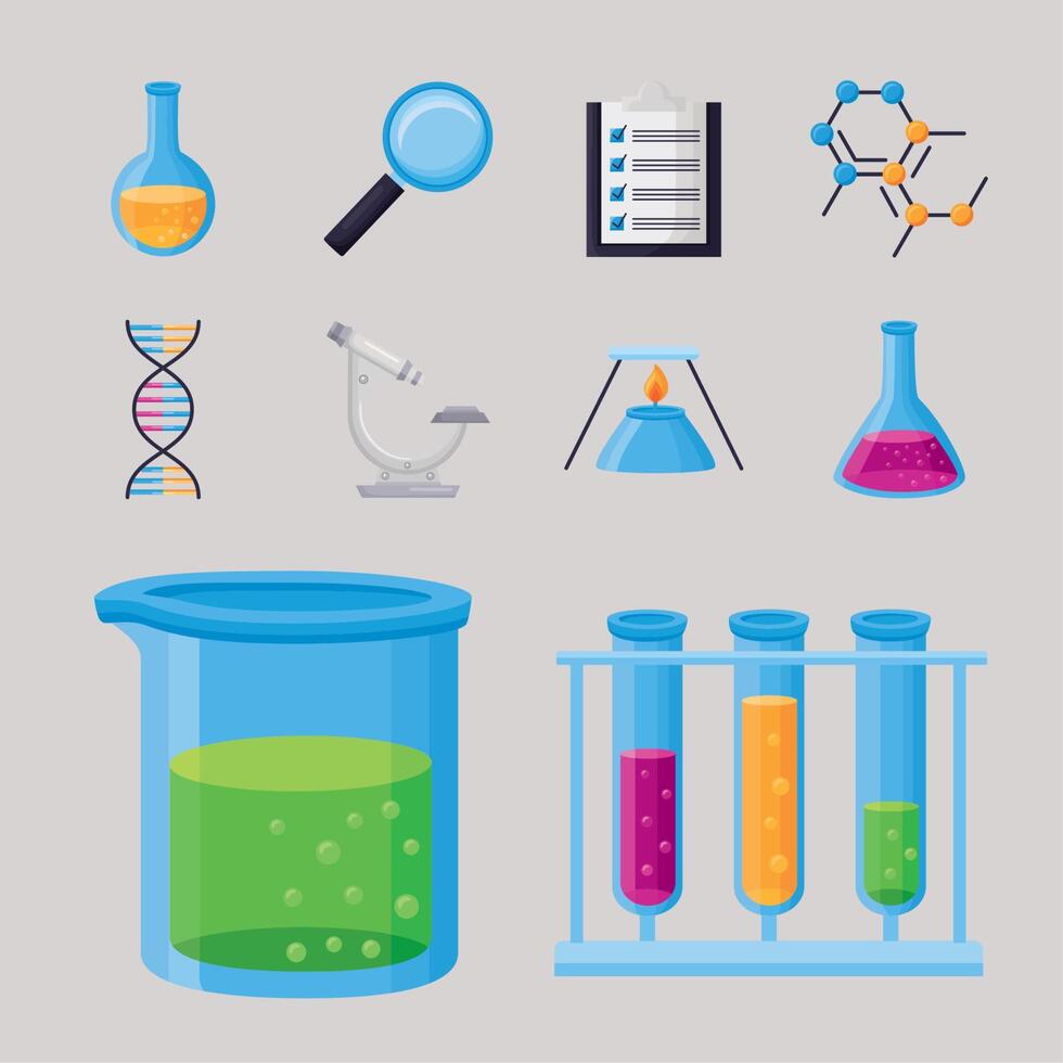 ten chemistry lab icons vector