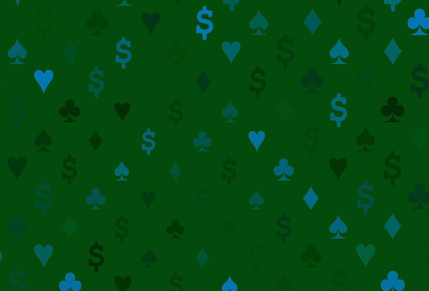 Dark blue, green vector template with poker symbols.