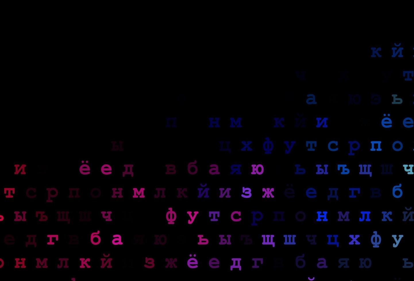 Dark blue, red vector background with signs of alphabet.
