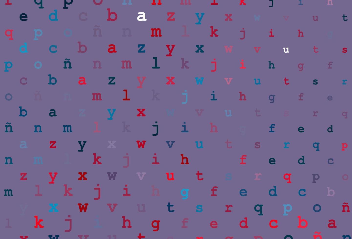 Dark blue, red vector background with signs of alphabet.