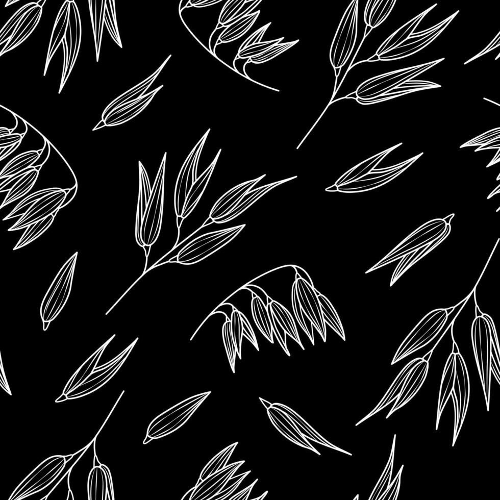 Oats seamless pattern black and white. Elements in the graphic style label, card, sticker, menu, packaging. Vector hand drawn background
