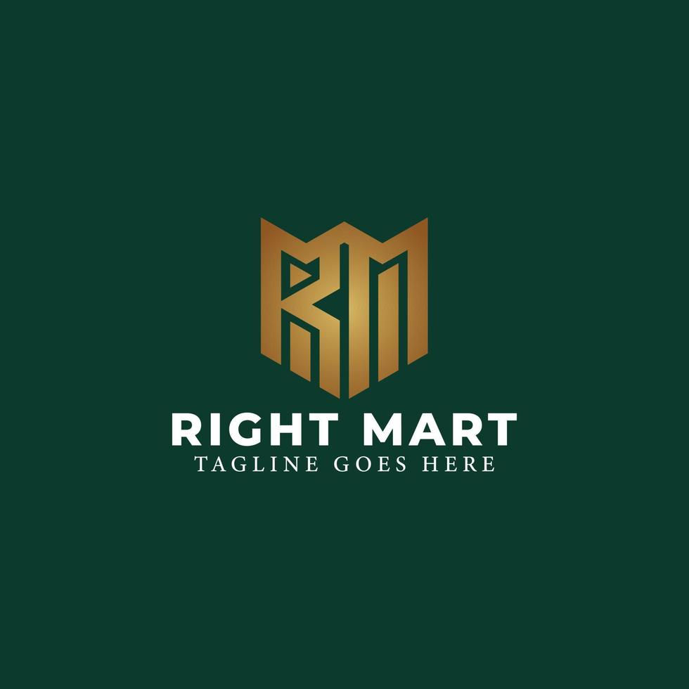 Abstract initial letter RM or MR logo in gold color isolated in green background applied for business coaching logo also suitable for the brands or companies have initial name MR or RM. vector