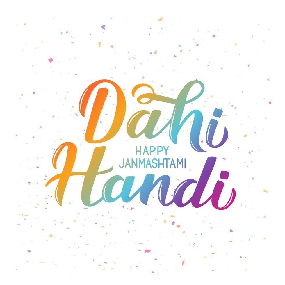 dahi handi letras coloridas. festival hindú tradicional janmashtami ilustración vectorial. cartel de tipografía escrita a mano. plantilla fácil de editar para banner, volante, invitación, etc. vector