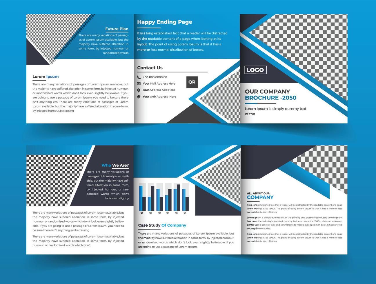 Modern corporate business square trifold brochure with creative shape template vector