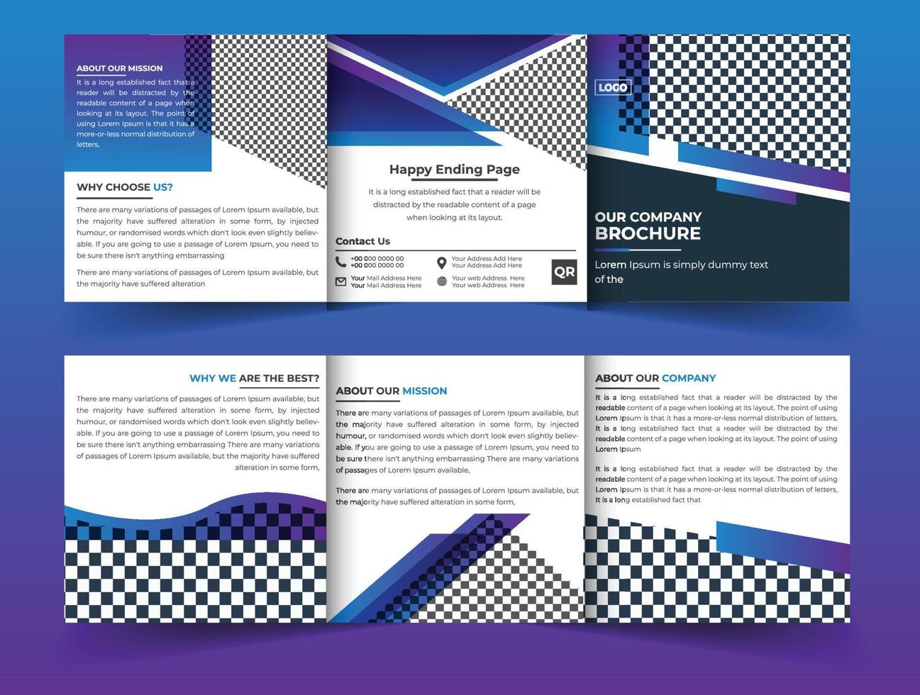 Modern corporate business square trifold brochure with creative shape template vector