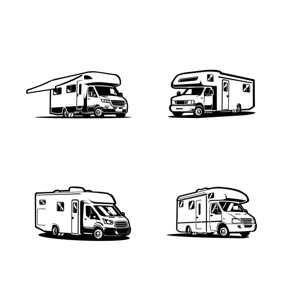 paquete vectorial de silueta de autocaravana premium aislado en fondo blanco vector