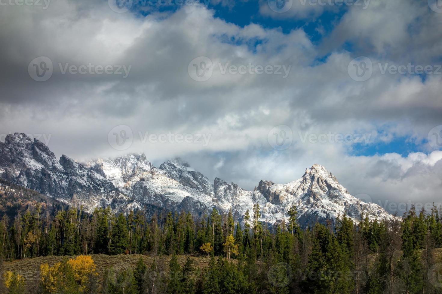 Scenic view of the Grand Teton mountain range in autumn photo