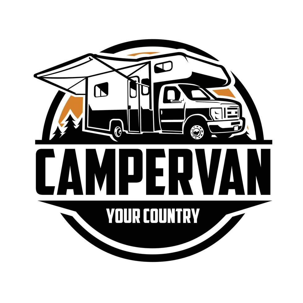 Campervan RV caravan motorhome circle emblem logo. Best for campervan related industry vector