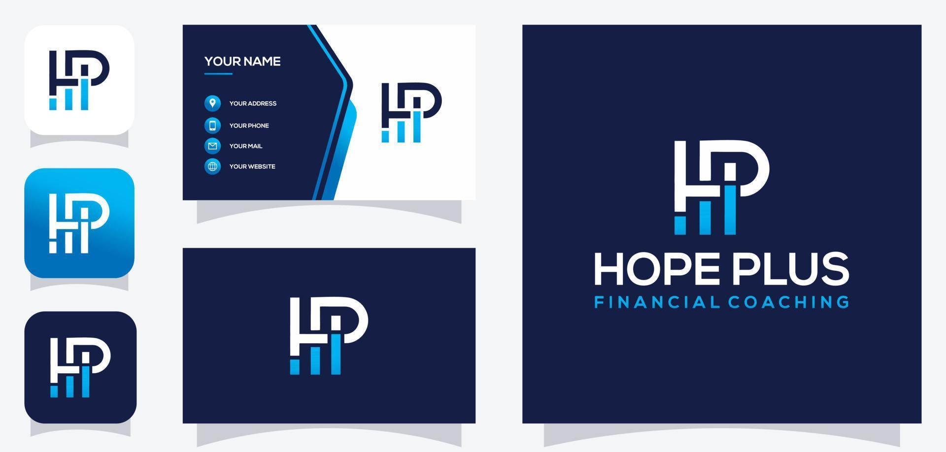 gráfico vectorial del diseño inicial del logotipo hp invest finance con tarjeta de visita vector