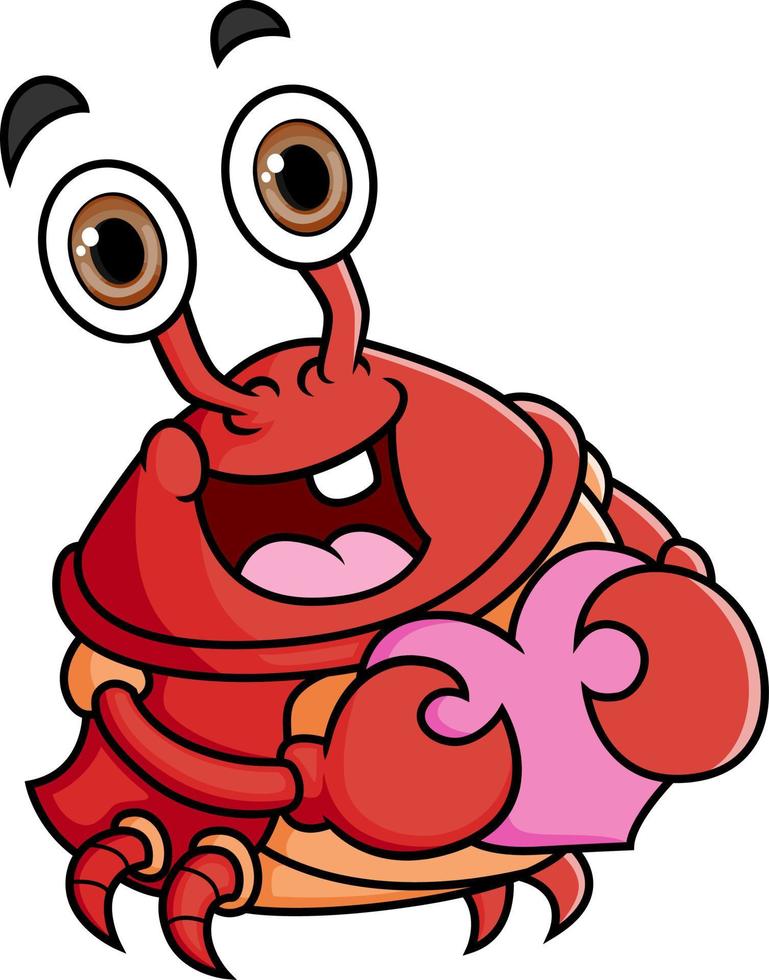The cute crab is hugging and holding a heart shape love vector