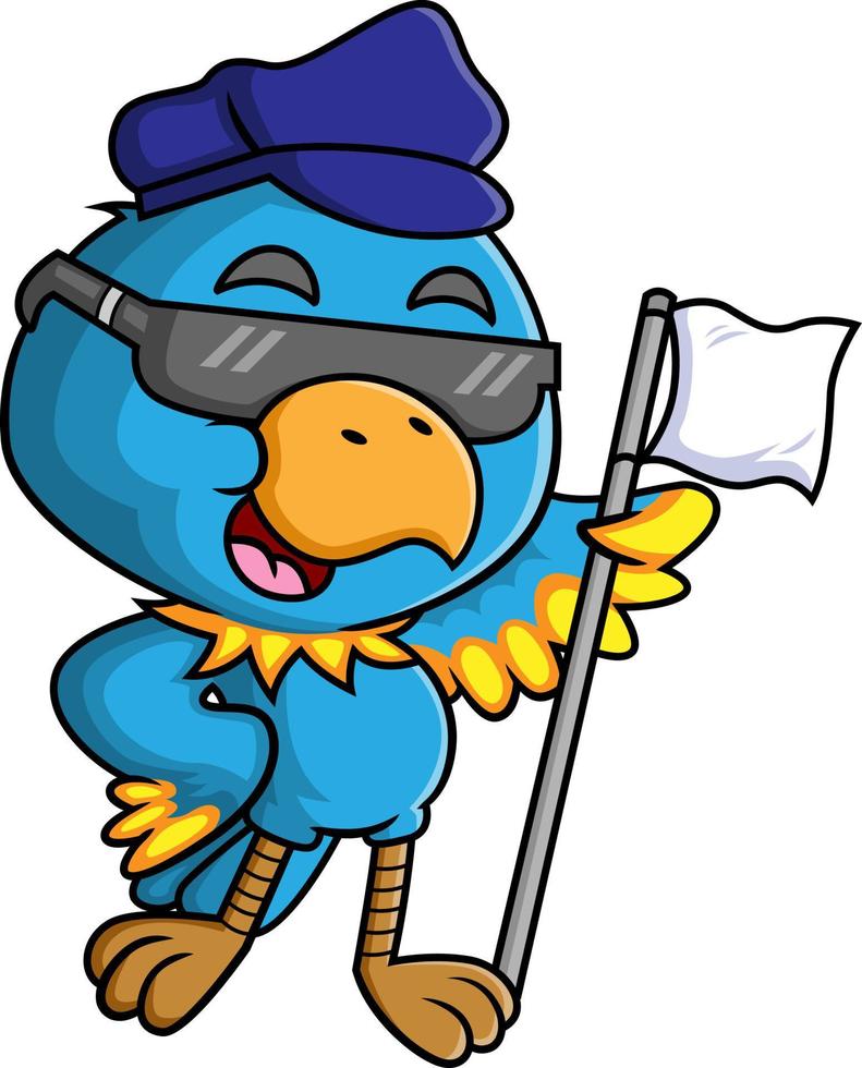 The cool bird is wearing sunglasses and cap while holding white flag vector