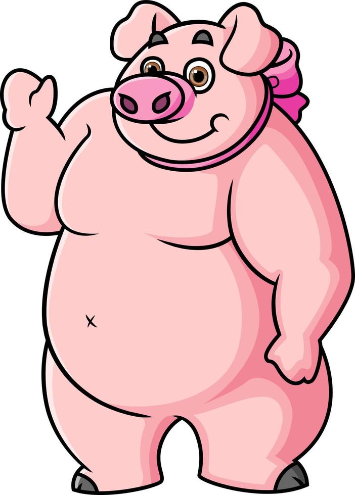 The large pig is standing and waving hand while smiling to others vector