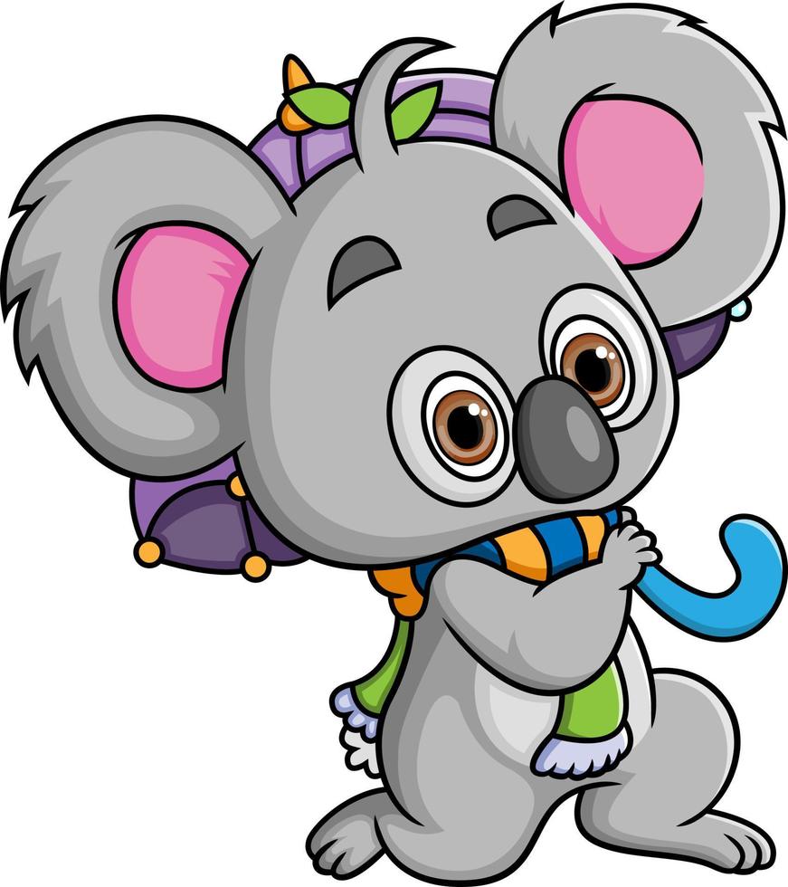 The koala is walking around by carrying an umbrella vector