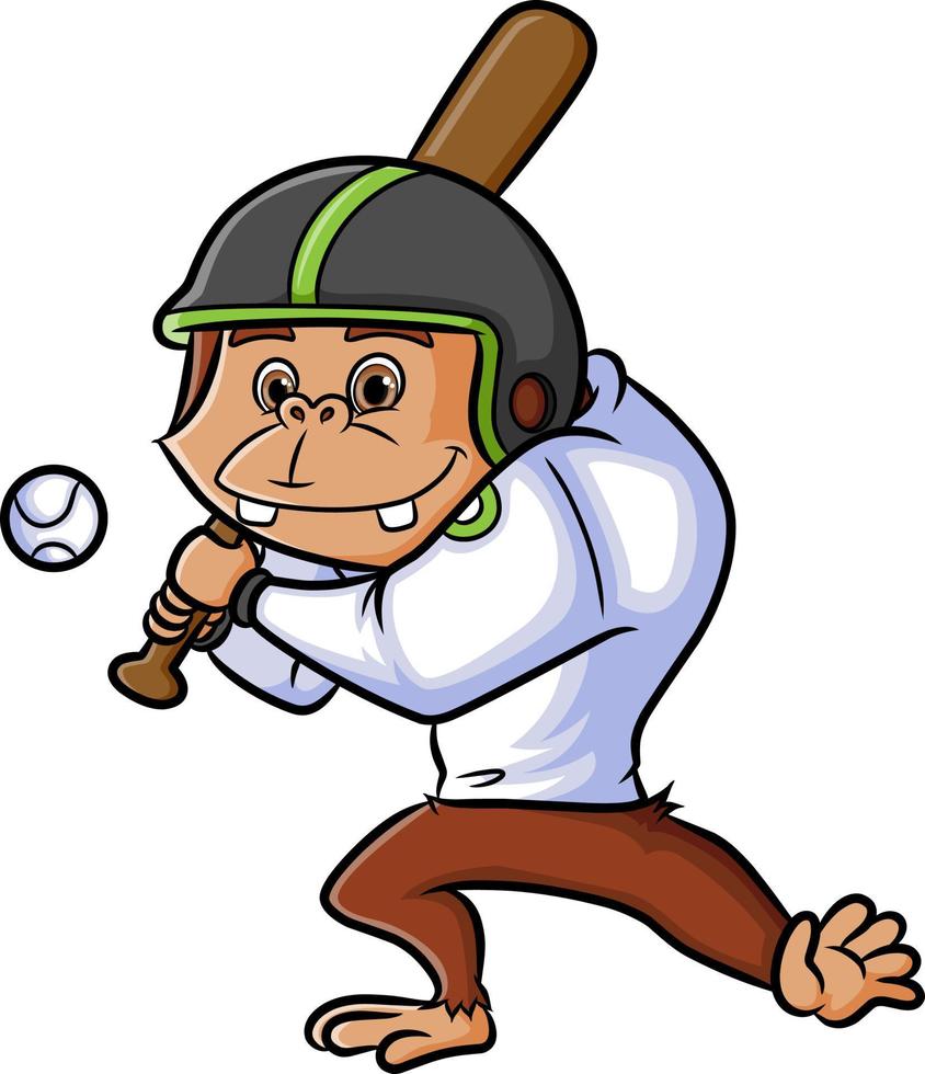 The chimpanzee is playing the baseball in the field vector