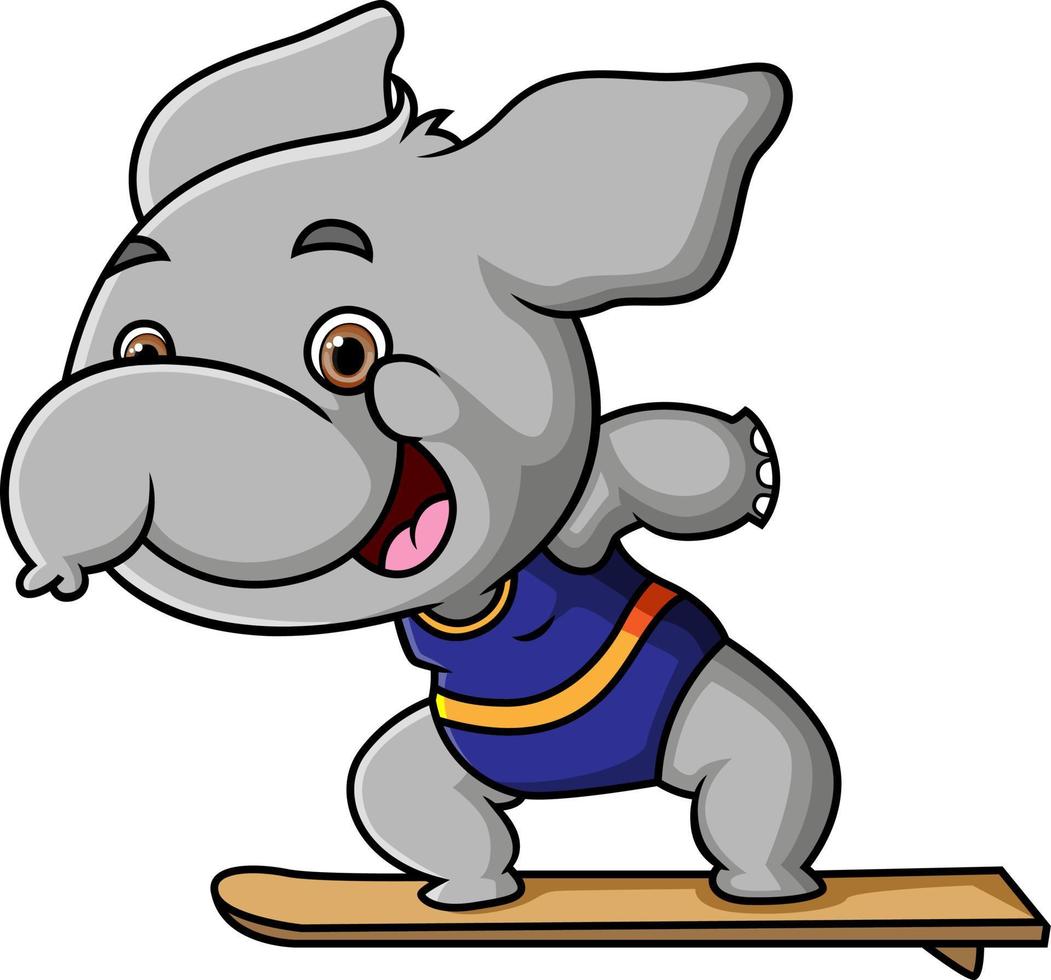 The cute elephant is playing with surfboard on the beach vector
