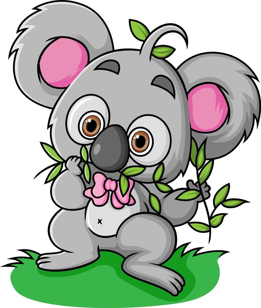 The koala is eating foliage in the garden vector