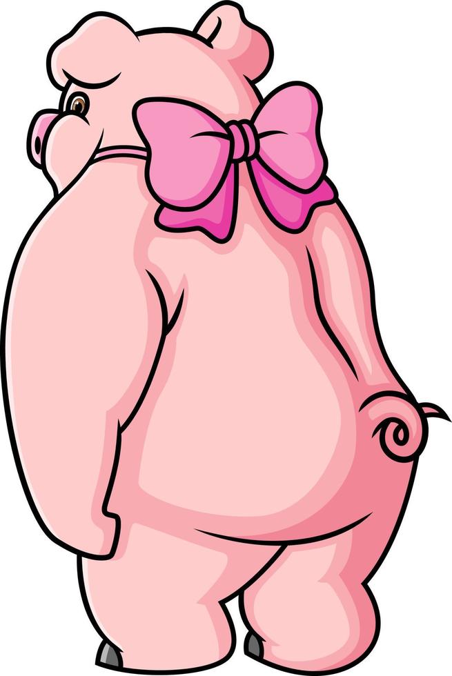 The big pig is standing and posing with back to camera vector