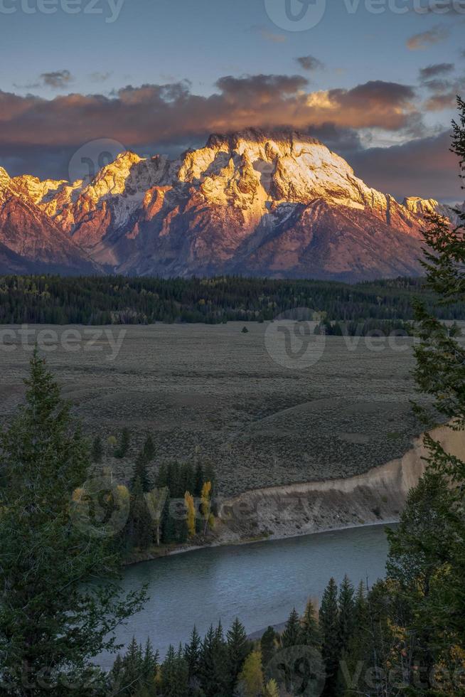 Wyoming, USA. View of the Grand Teton mountain range from the Snake River Overlook photo