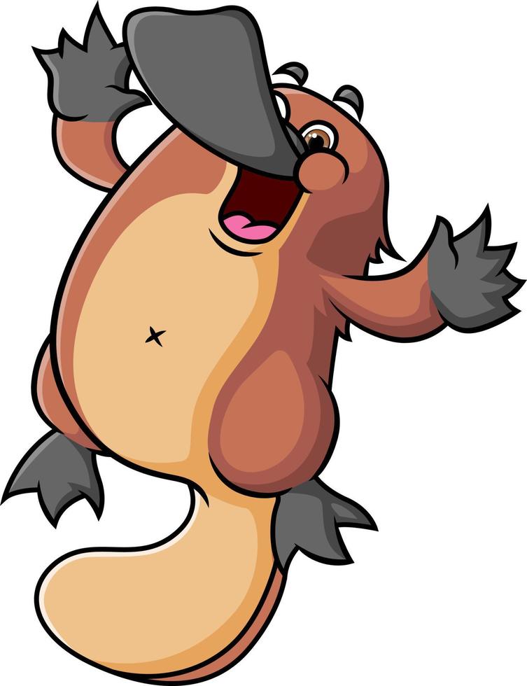 The happy platypus is so excited and jumping highly vector