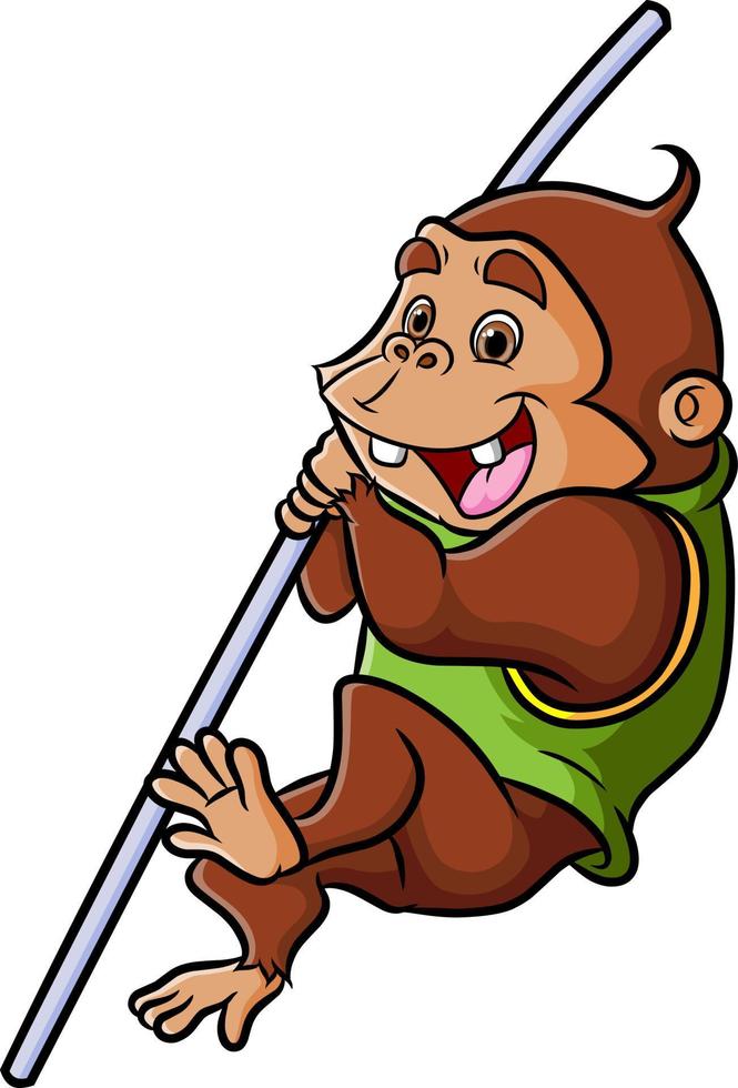 The athlete chimpanzee is pole vault in a competition vector