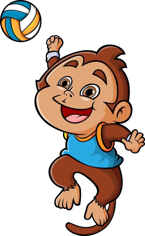 The cute monkey is doing the volley ball and jumping so high vector