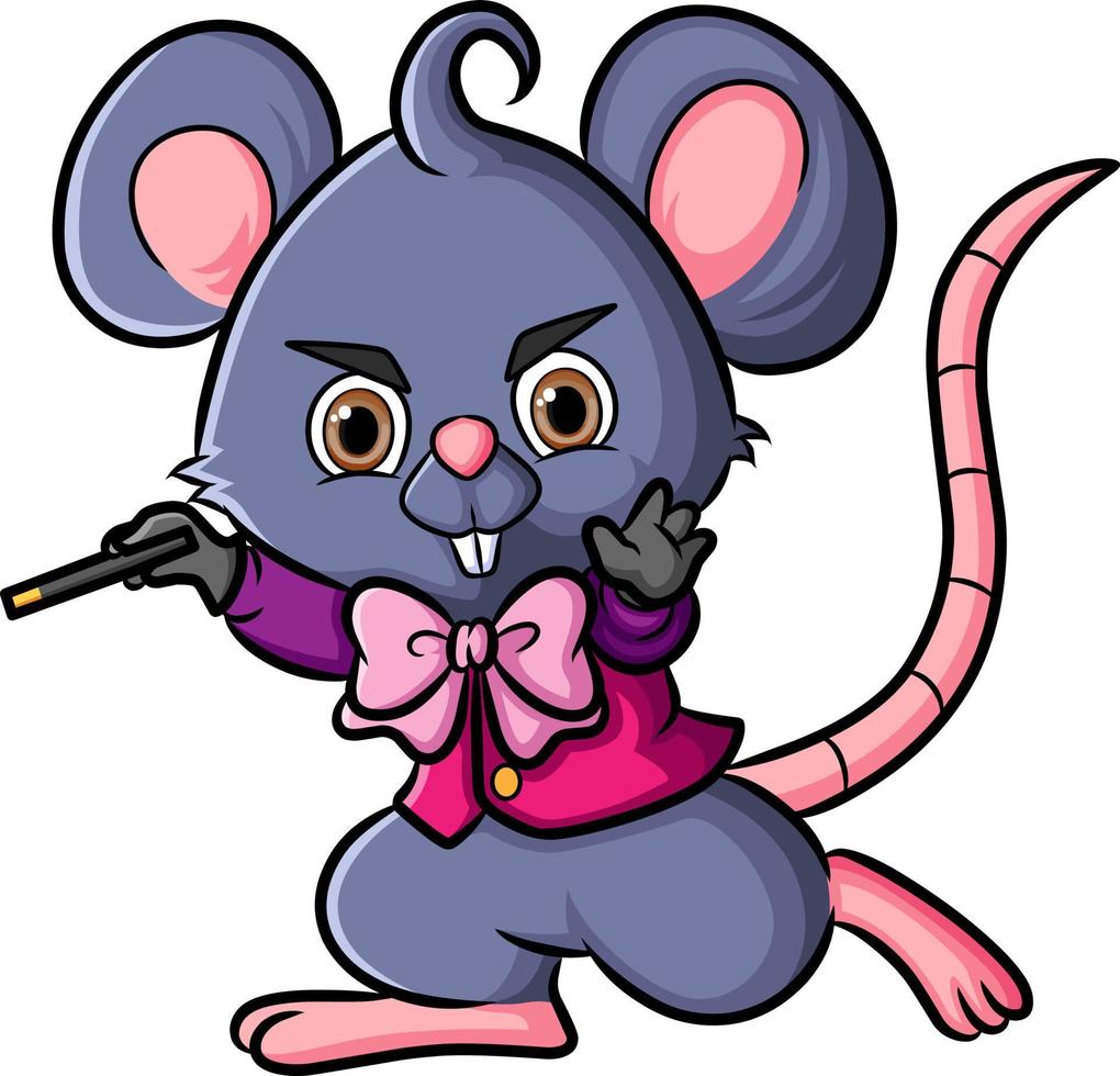 The cute magician mouse is giving the trick with the magic stick vector