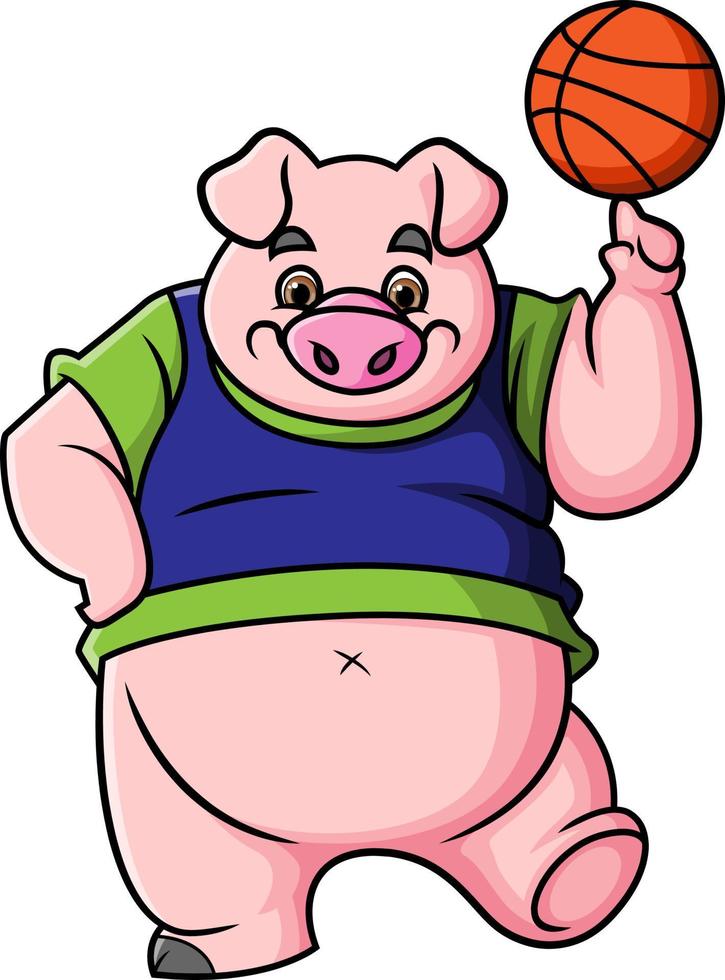 The cute pig is playing a basketball and doing a trick vector