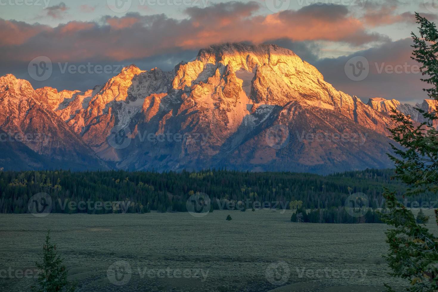 Wyoming, USA. View of the Grand Teton mountain range from the Snake River Overlook photo
