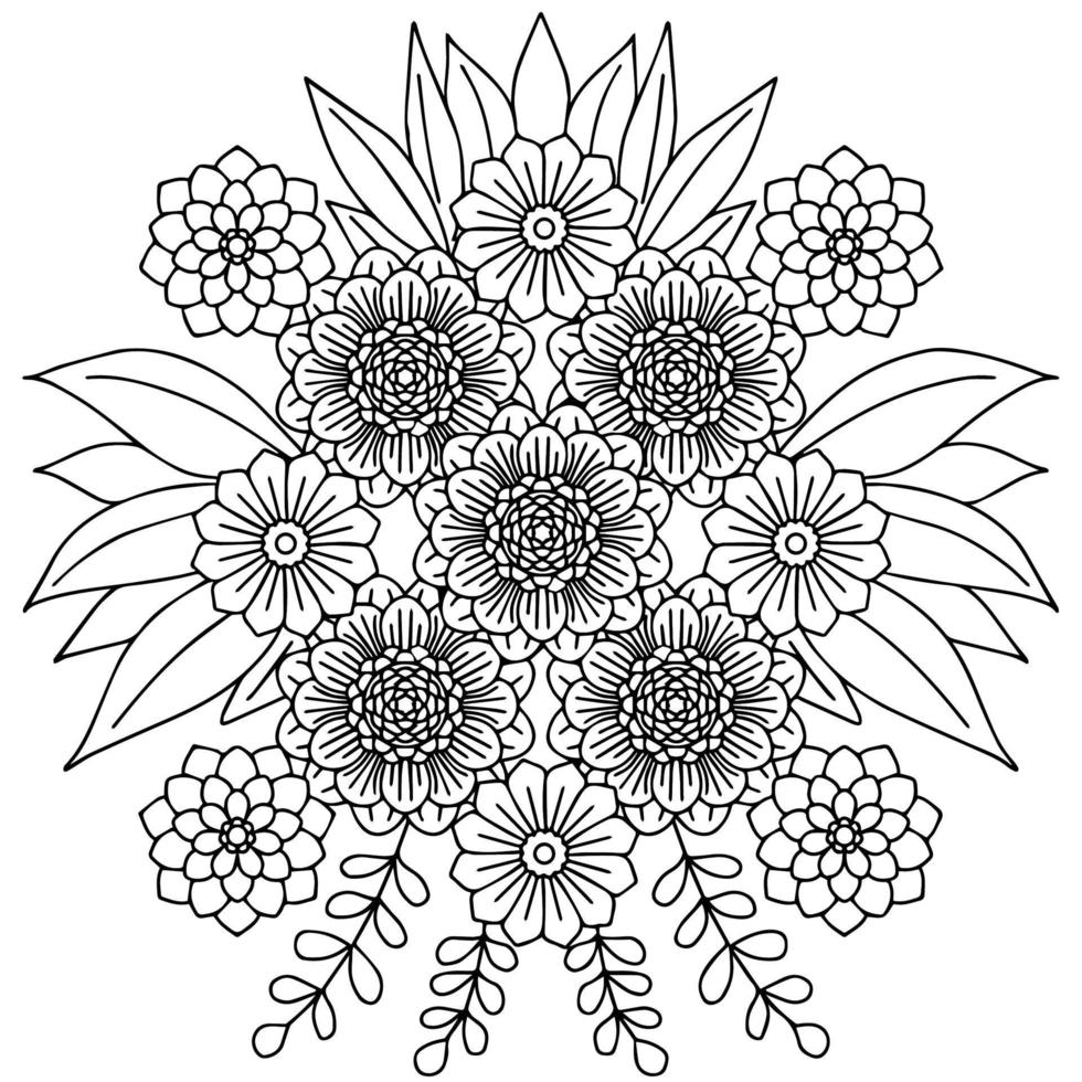 design flower outline element coloring page vector