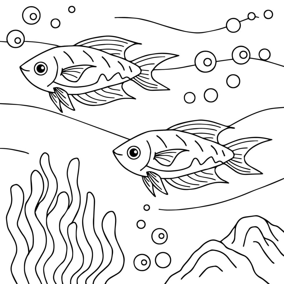 Diseño de página para colorear de contorno de peces acuáticos para niños vector