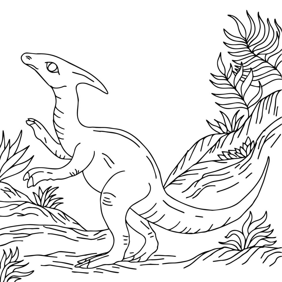 Diseño de página para colorear de dinosaurios para niños. vector