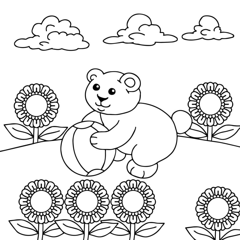 Design Bear Character Outline Coloring Page for Kid vector