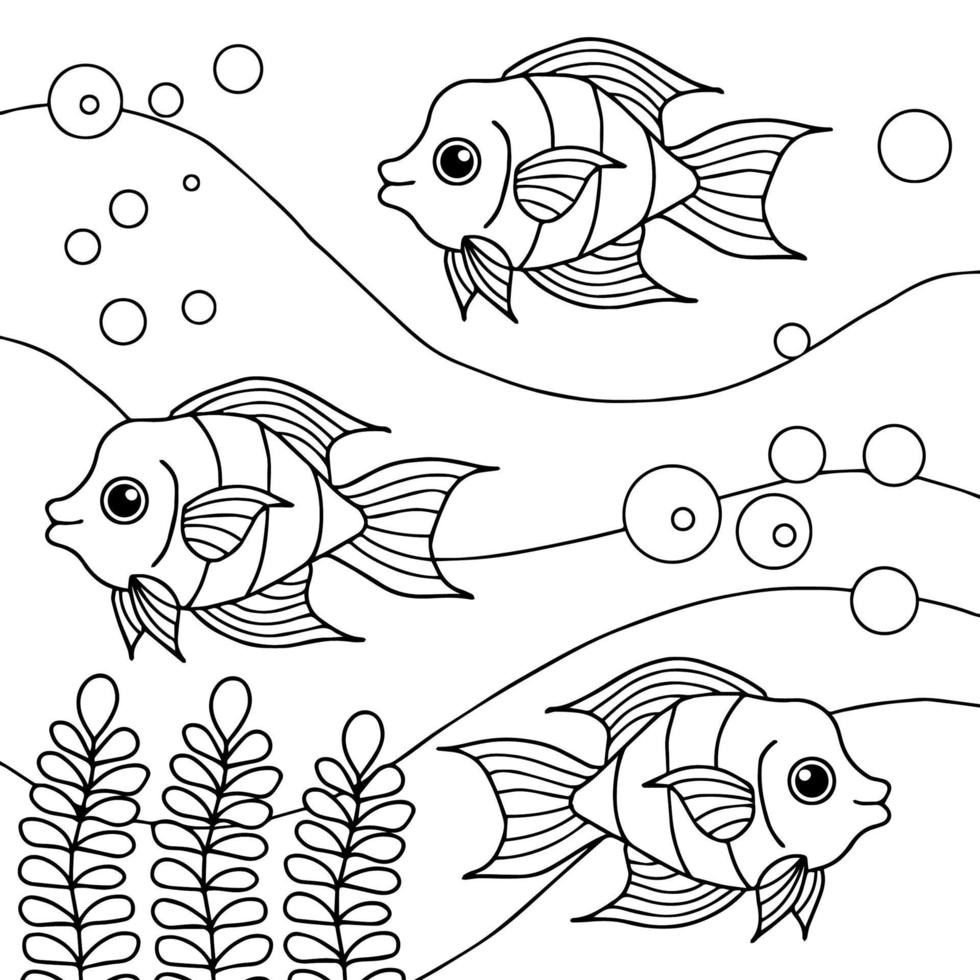 design aqua fish outline coloring page for kid 11095636 Vector Art ...