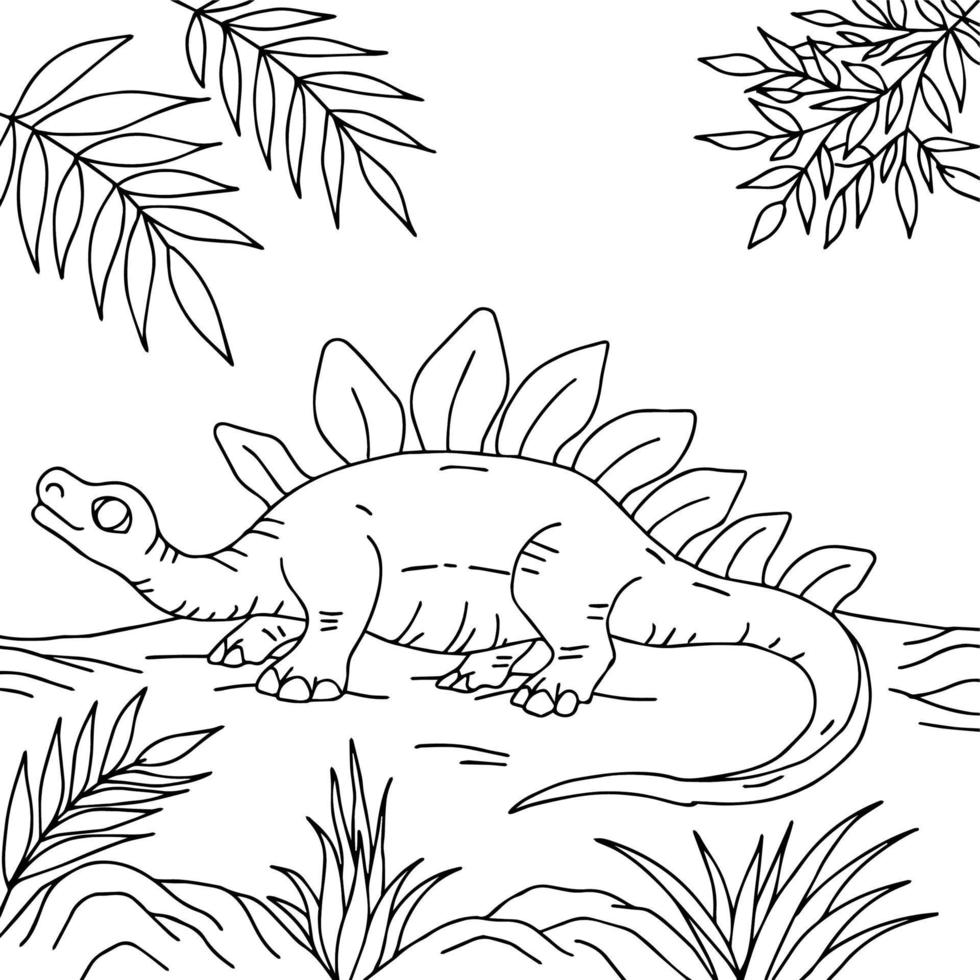 Diseño de página para colorear de dinosaurios para niños. vector