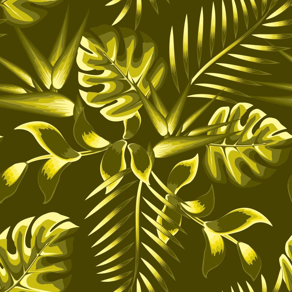 color de estilo monocromático flor de ave del paraíso, plantas de hoja de monstera y hojas de palma de patrones sin fisuras. diseño vectorial papel pintado de la naturaleza. patrón tropical. trópicos exóticos. papel pintado de la naturaleza. el verano vector