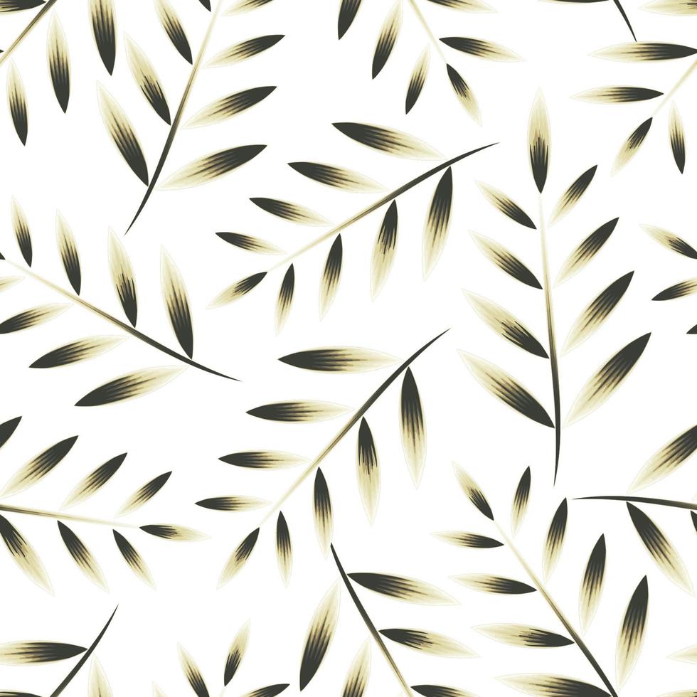 diseño vectorial de moda de verano con plantas de patrones sin fisuras tropicales de hoja de color beige verde sobre fondo blanco en marco de línea oscura. textura de moda. impresión de la selva. papel pintado de la naturaleza vector