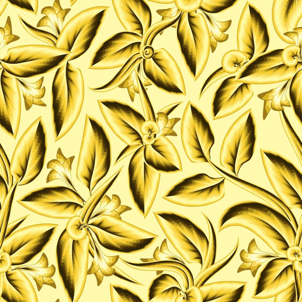 patrón transparente de follaje amarillo con hojas de plantas tropicales sobre fondo claro. hermosa planta exótica. verano de moda hawaii. fondo floral. papel pintado de la naturaleza. fondo de primavera. papel pintado de otoño vector