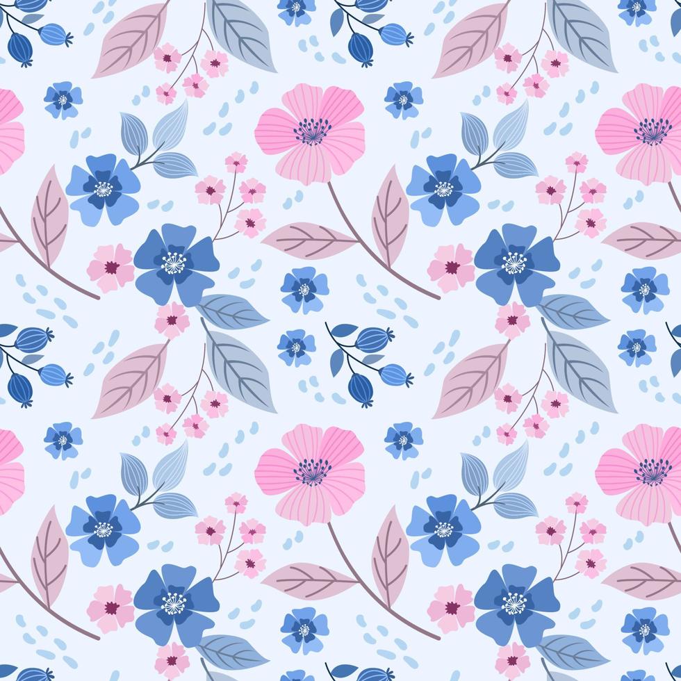 Colorful hand draw flowers seamless pattern. vector