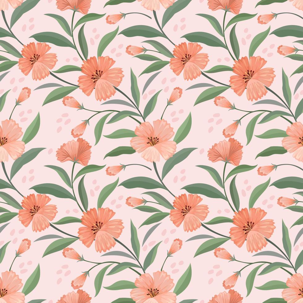 Flowers and leaf in vintage color seamless pattern. vector