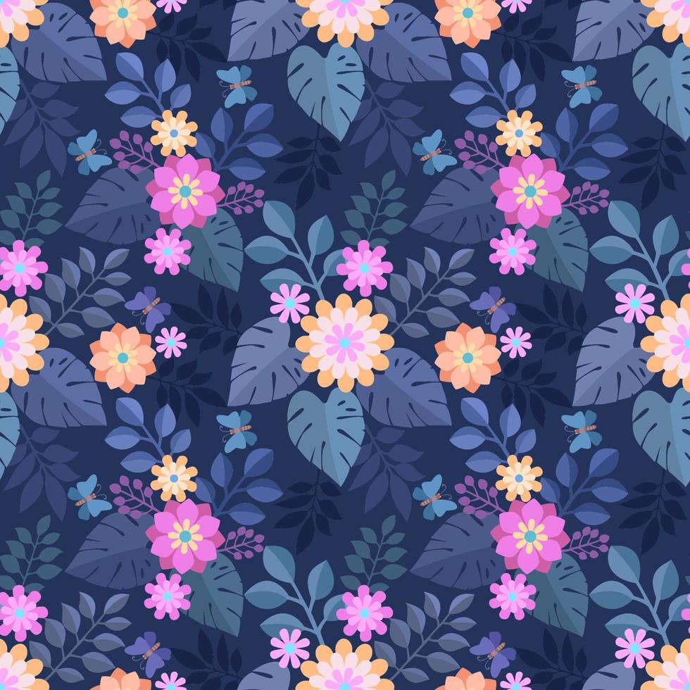 Beautiful modern flowers background seamless pattern. vector