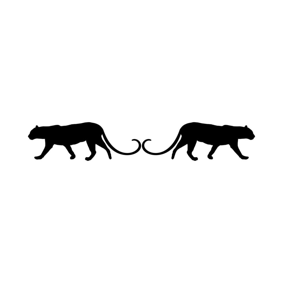 Walking, Standing Tiger, Leopard, Cheetah,  Black Panther, Big Cat Family Silhouette for Logo or Graphic Design Element. Vector Illustration