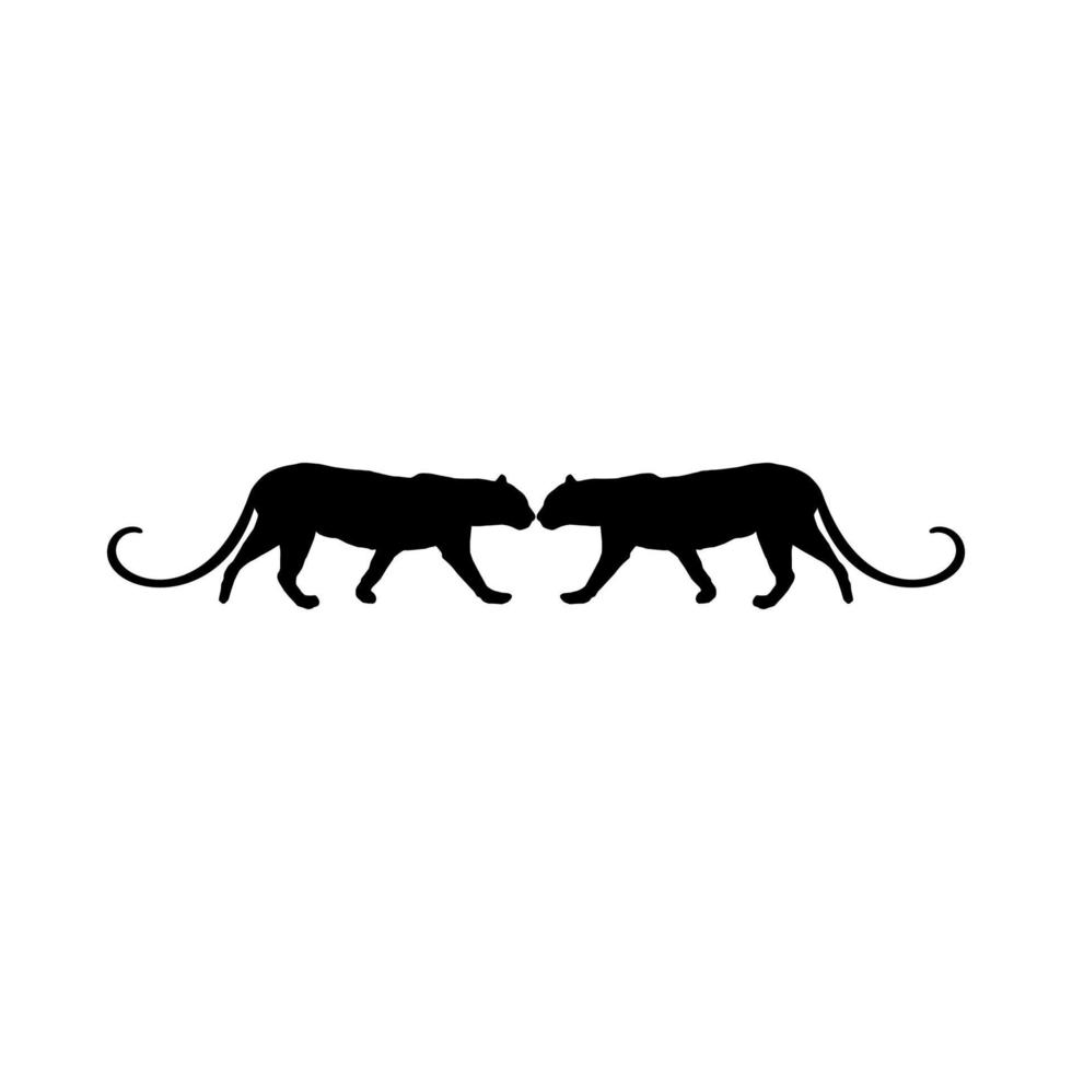 Walking, Standing Tiger, Leopard, Cheetah,  Black Panther, Big Cat Family Silhouette for Logo or Graphic Design Element. Vector Illustration