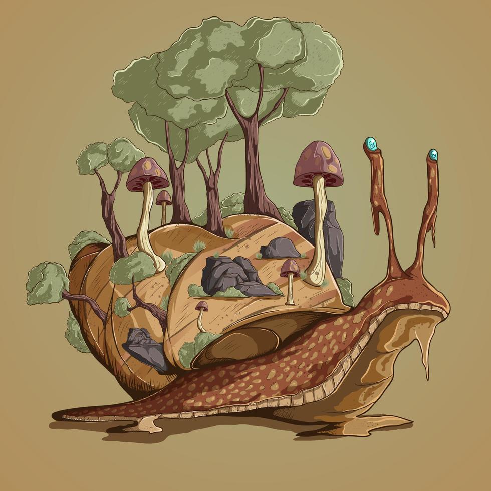 snail with a forest on the shell vector