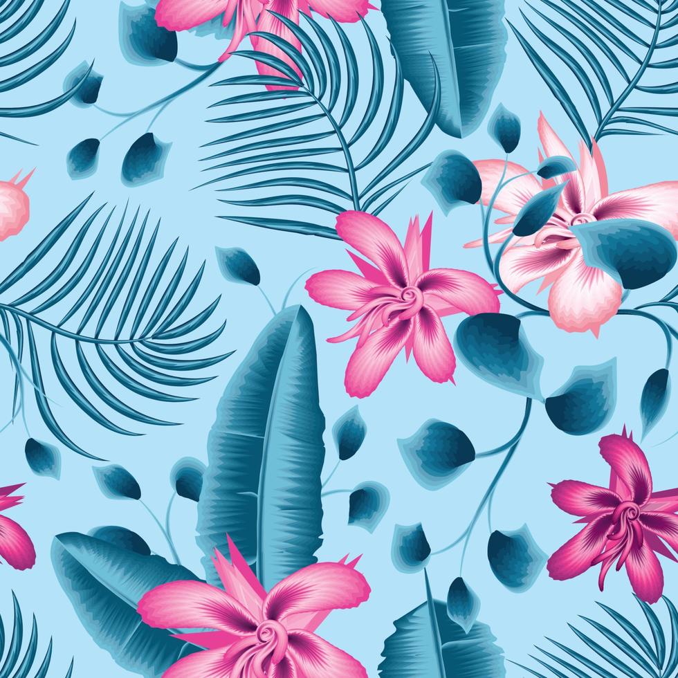 Free Vector  Tropical flowers and leaves background for zoom