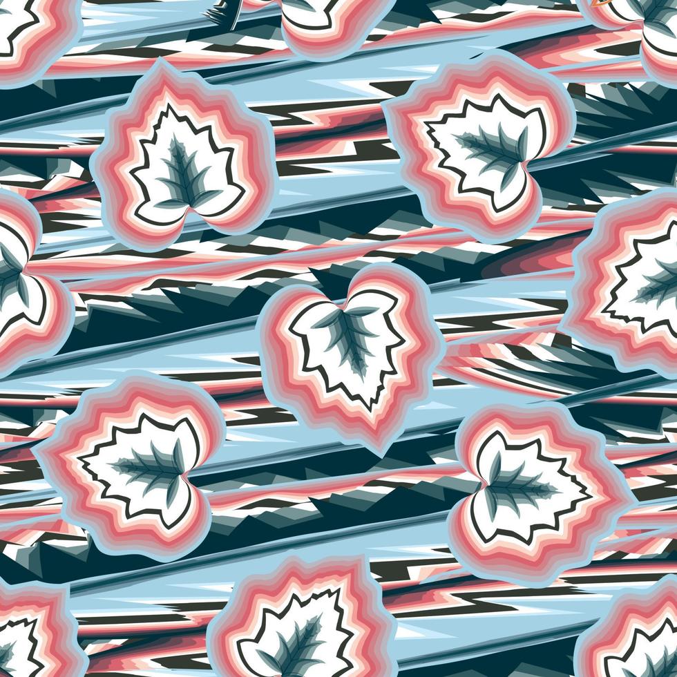 fondo transparente de tendencia de verano colorido con hojas tropicales brillantes y plantas sobre fondo de onda. diseño vectorial impresión de la selva. fondo floral. trópicos exóticos. de moda vector