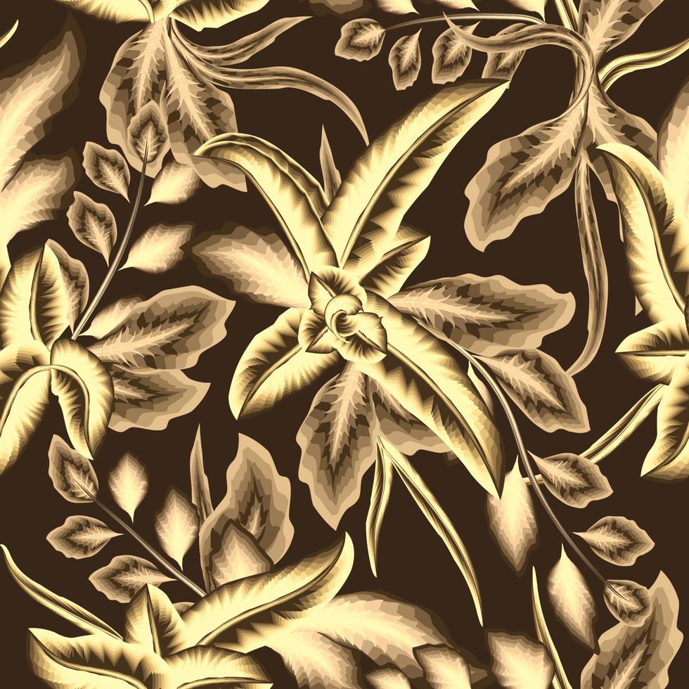 gold leaves tropical seamless pattern on delicate background. Vector design. Jungle print. Floral background. nature wallpaper. tropical background. Exotic tropics. Summer