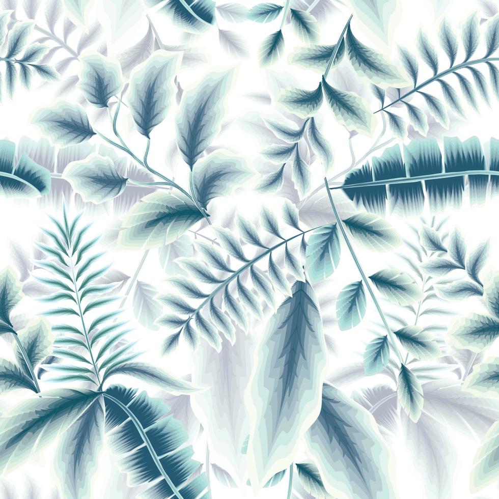 patrón sin costuras de papel tapiz de naturaleza verde con hojas de plantas tropicales y follaje sobre fondo claro. diseño botánico de moda. verano tropical sin costuras. papel pintado tropical. fondo de primavera. otoño vector